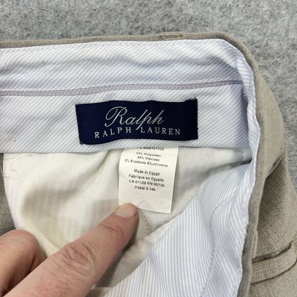 Ralph Lauren Dress Pants Mens P36W X 34L Tan Flat Front Business Trousers - Picture 3 of 10